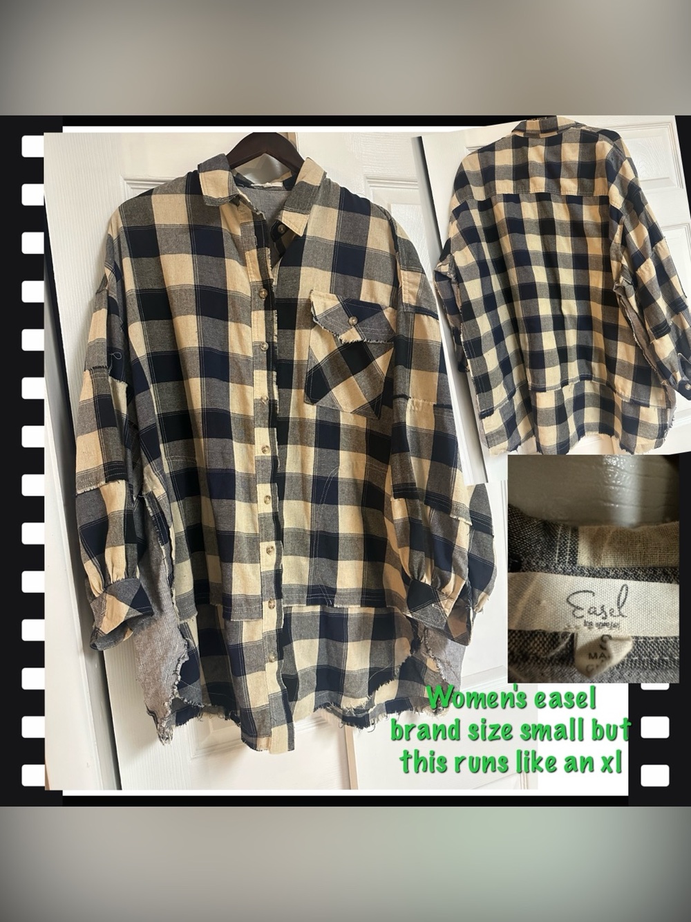 easel Navy & Cream Plaid Button-Up Shirt